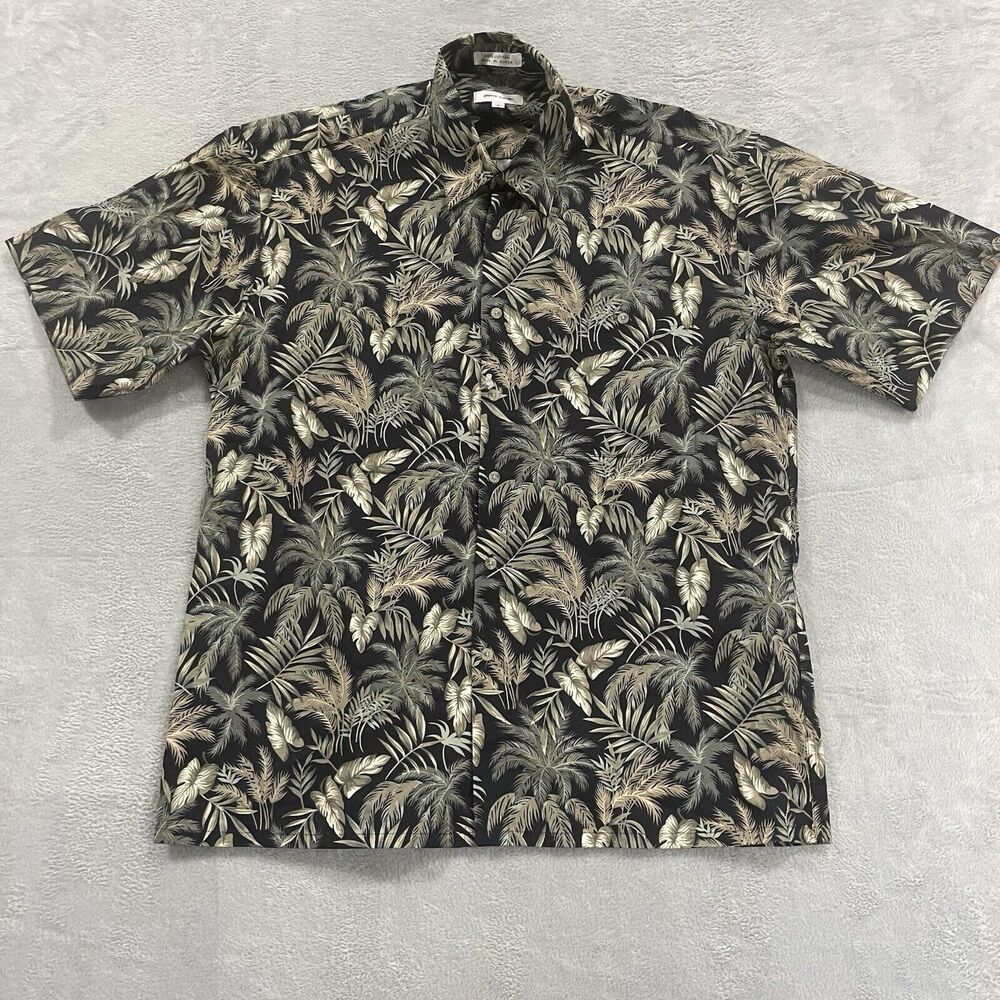 Pierre Cardin Vintage Cotton Hawaiian Shirt Men's Large Short Sleeve Black